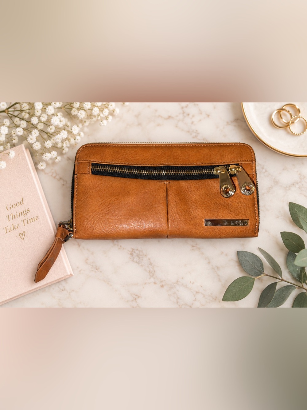 Kenneth Cole Reaction Cognac Brown Zip Around Wallet | Wristlet Organizer